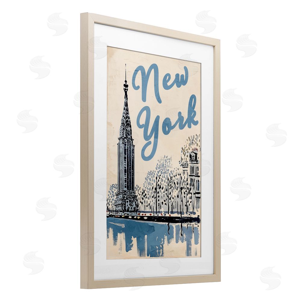 Annabelle Hall Blue & Beige New York Travel Birch Framed Print Under Glass Wall Art