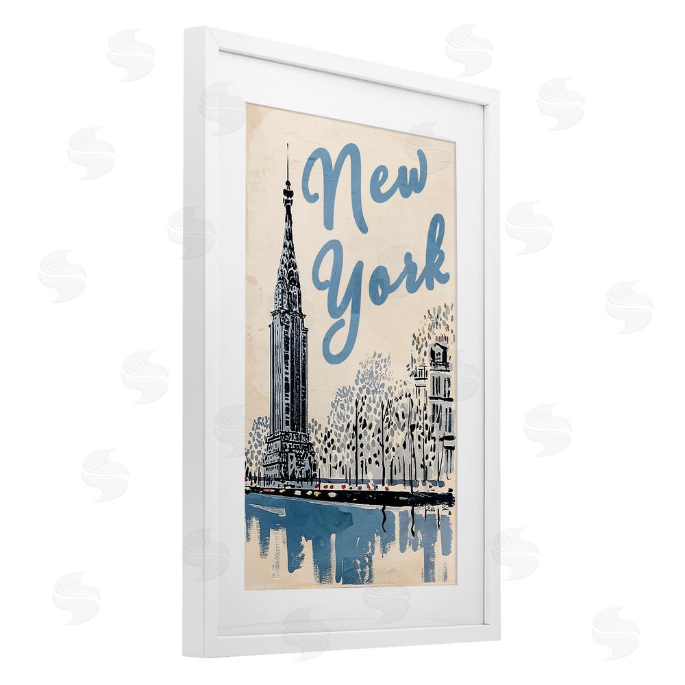 Annabelle Hall Blue & Beige New York Travel White Framed Print Under Glass Wall Art
