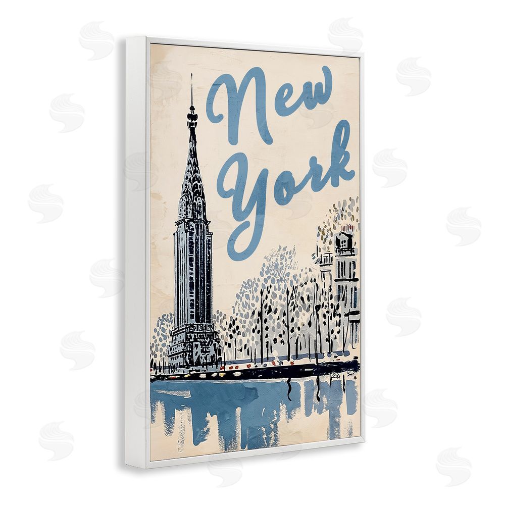 Annabelle Hall Blue & Beige New York Travel White Framed Giclee Wall Art Print