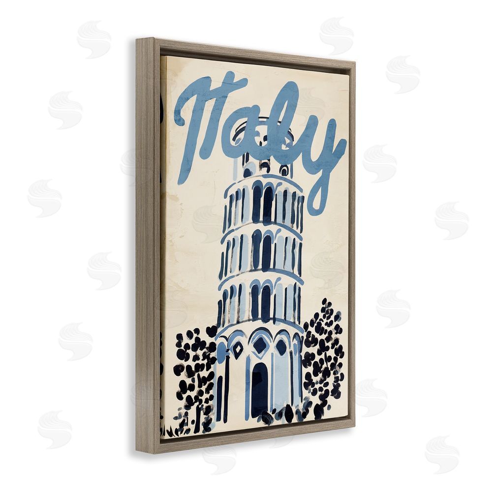 Annabelle Hall Blue & Beige Italy Travel Brown Floating Frame Canvas Wall Art Print