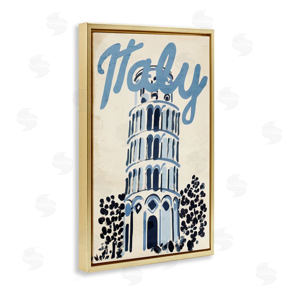 Annabelle Hall Blue & Beige Italy Travel Gold Floating Frame Canvas Wall Art Print