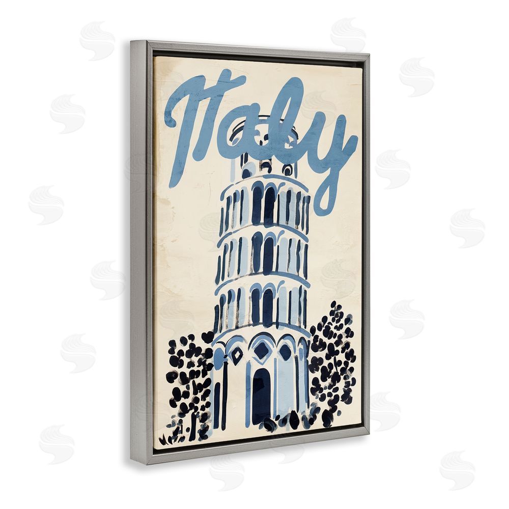 Annabelle Hall Blue & Beige Italy Travel Gray Floating Frame Canvas Wall Art Print