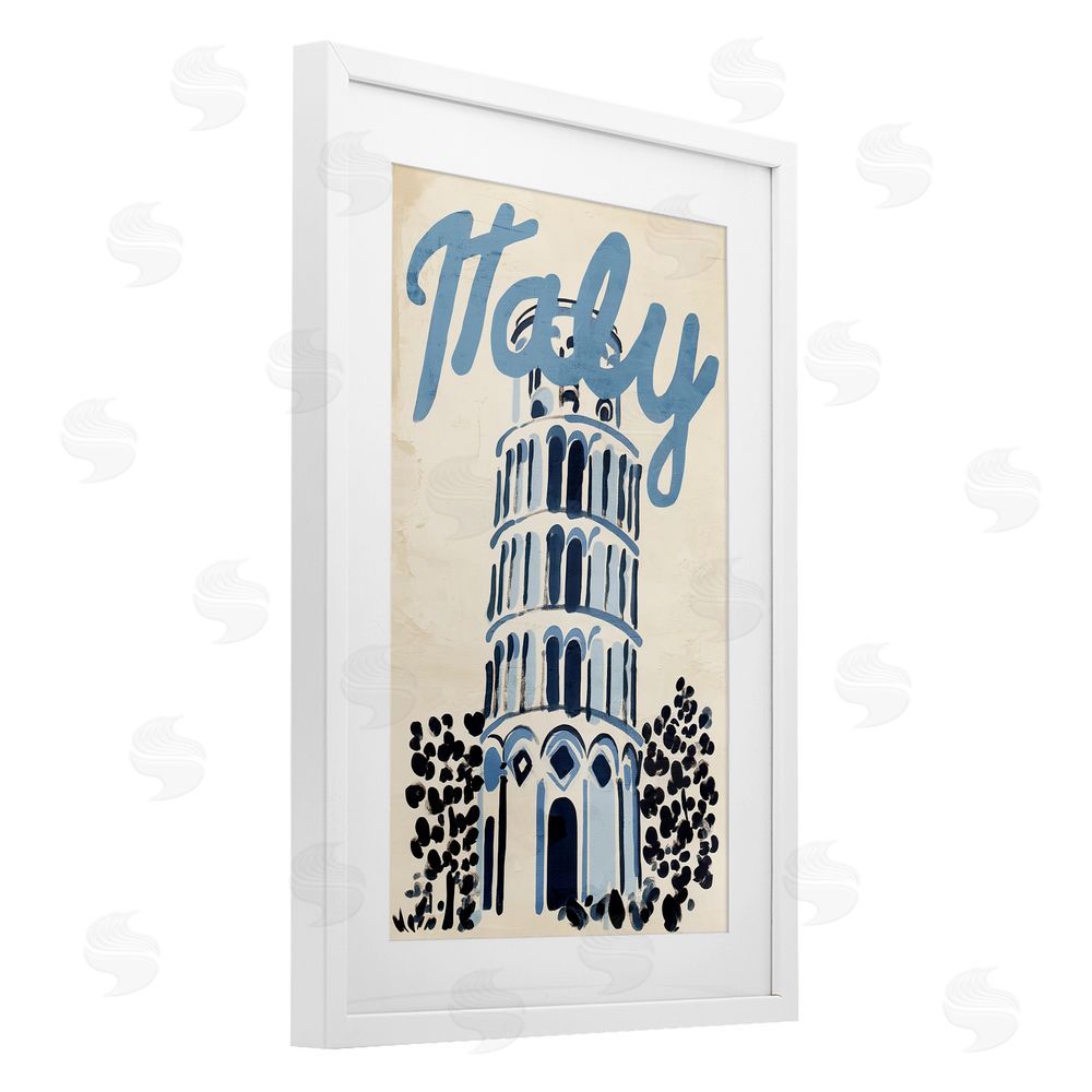 Annabelle Hall Blue & Beige Italy Travel White Framed Print Under Glass Wall Art