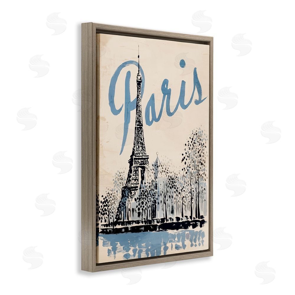Annabelle Hall Blue & Beige Paris Travel Brown Floating Frame Canvas Wall Art Print
