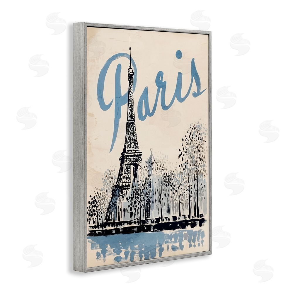 Annabelle Hall Blue & Beige Paris Travel Gray Framed Giclee Wall Art Print