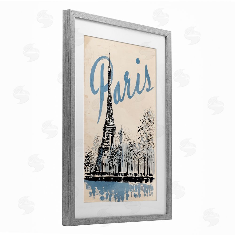 Annabelle Hall Blue & Beige Paris Travel Gray Framed Print Under Glass Wall Art