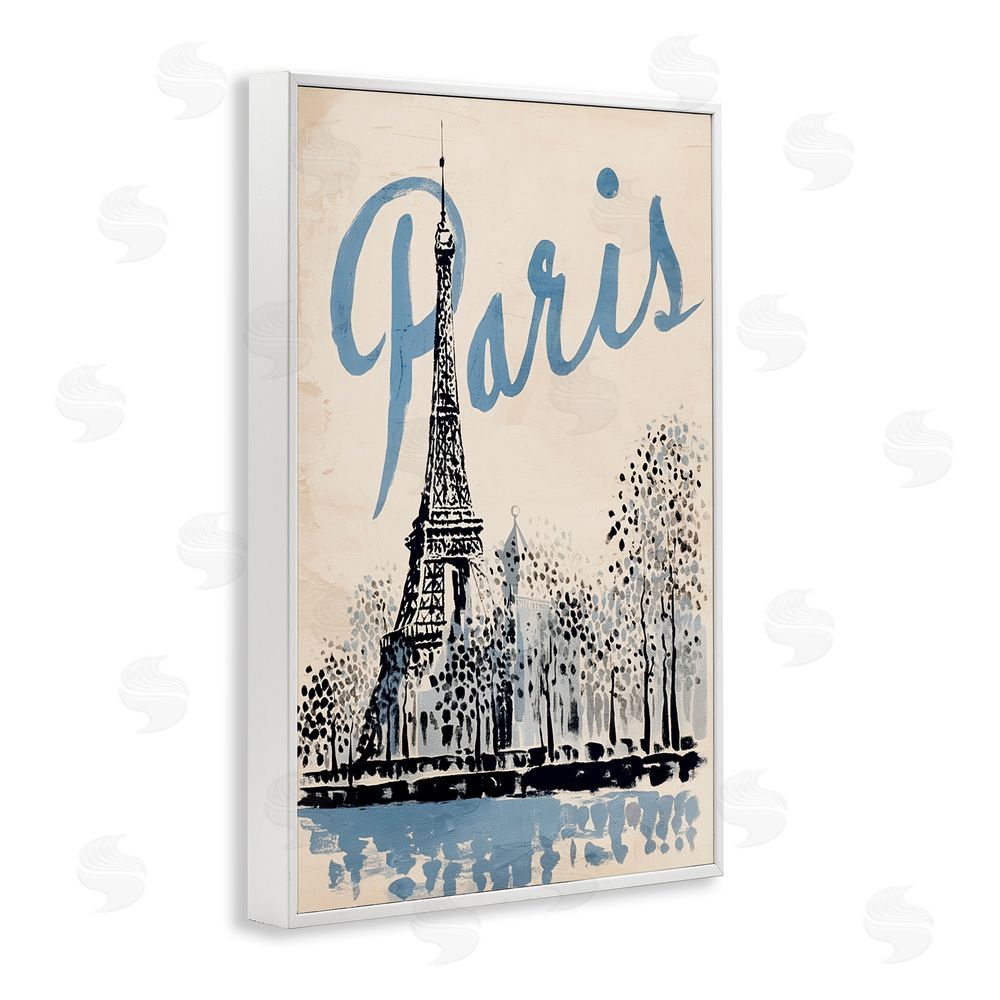 Annabelle Hall Blue & Beige Paris Travel White Framed Giclee Wall Art Print