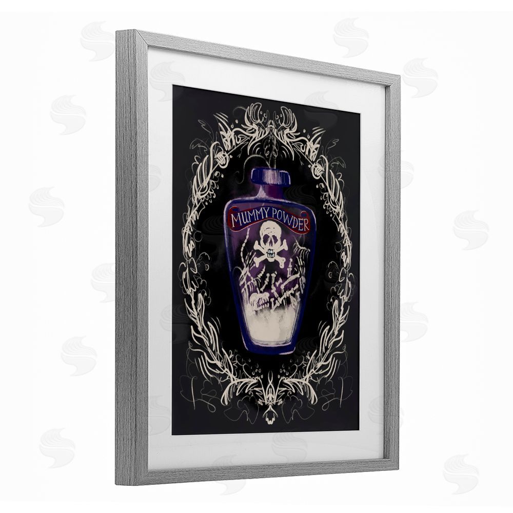 Connie Summers Mummy Powder Jar Gray Framed Print Under Glass with White Mat Wall Art
