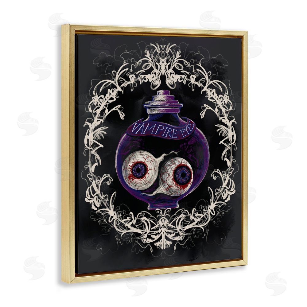 Connie Summers Vampire Eyes Specimen Jar Gold Floating Frame Canvas Wall Art Print