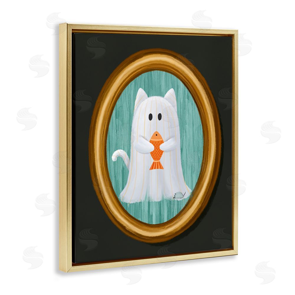 Jennifer Stith Ghost Cat with Fish Gold Floating Frame Canvas Wall Art Print