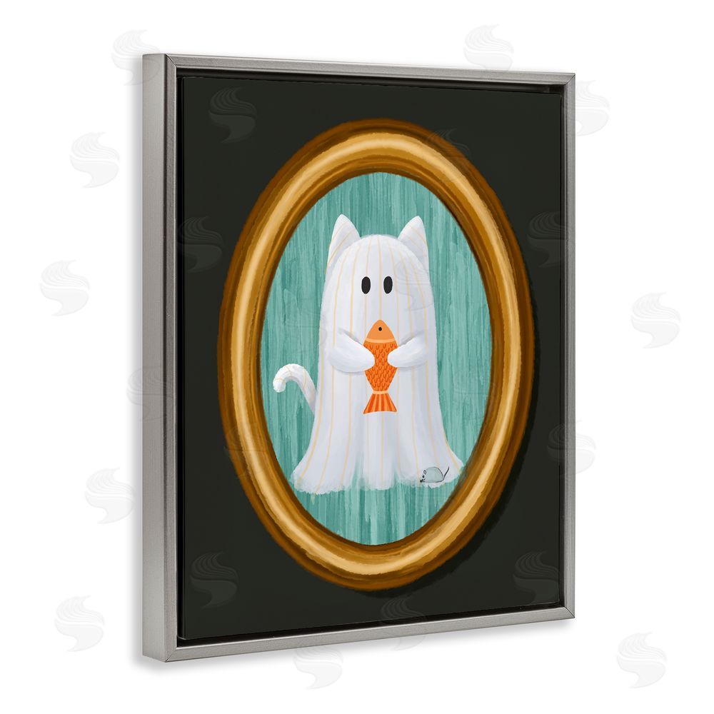 Jennifer Stith Ghost Cat with Fish Gray Floating Frame Canvas Wall Art Print