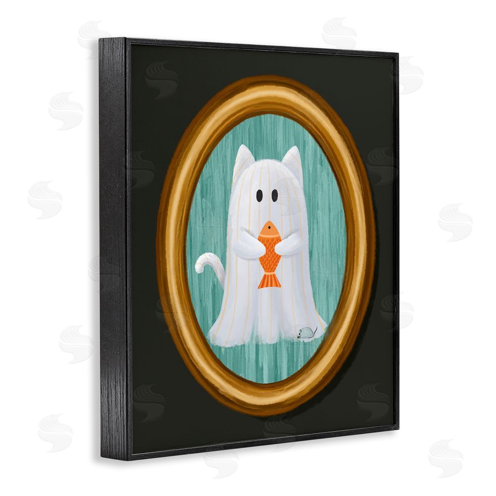 Jennifer Stith Ghost Cat with Fish Black Framed Giclee Wall Art Print