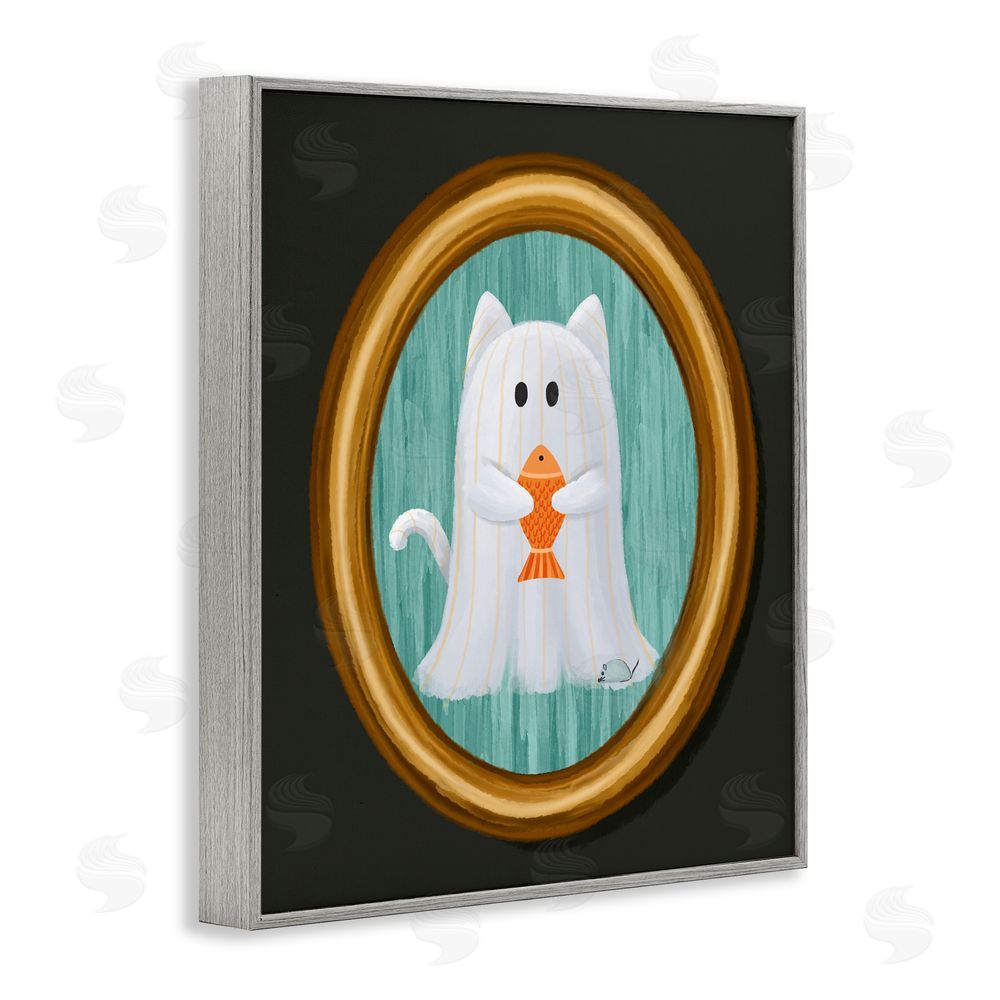 Jennifer Stith Ghost Cat with Fish Gray Framed Giclee Wall Art Print