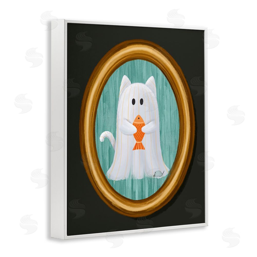 Jennifer Stith Ghost Cat with Fish White Framed Giclee Wall Art Print