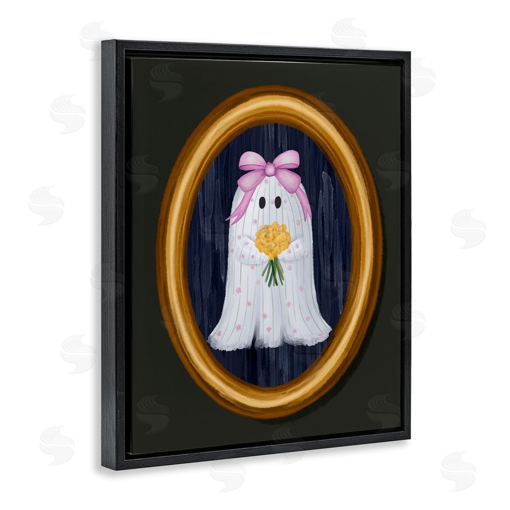 Jennifer Stith Ghost Girl with Flowers Black Floating Frame Canvas Wall Art Print