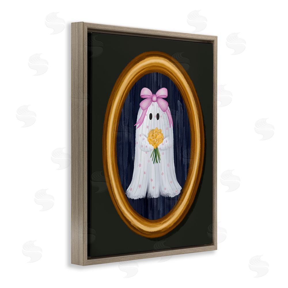 Jennifer Stith Ghost Girl with Flowers Brown Floating Frame Canvas Wall Art Print