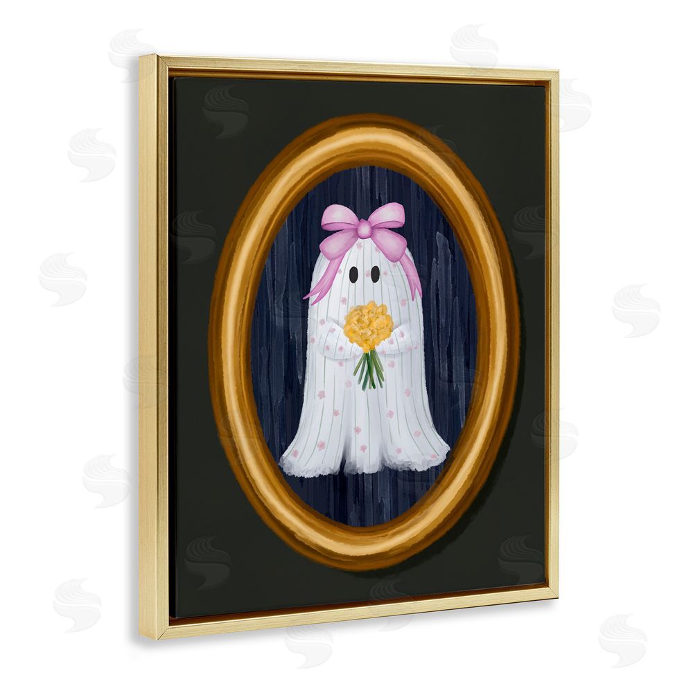 Jennifer Stith Ghost Girl with Flowers Gold Floating Frame Canvas Wall Art Print