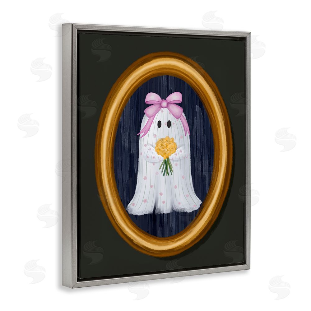 Jennifer Stith Ghost Girl with Flowers Gray Floating Frame Canvas Wall Art Print
