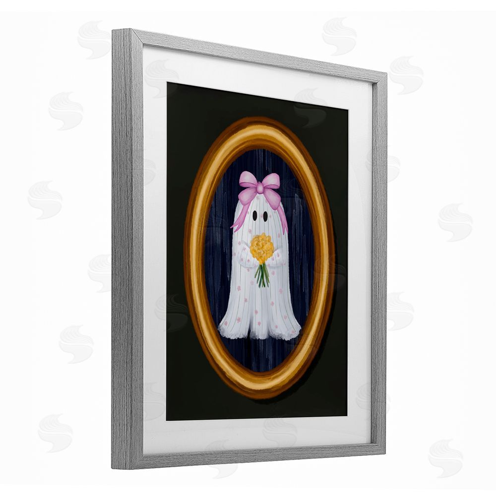 Jennifer Stith Ghost Girl with Flowers Gray Framed Print Under Glass with White Mat Wall Art