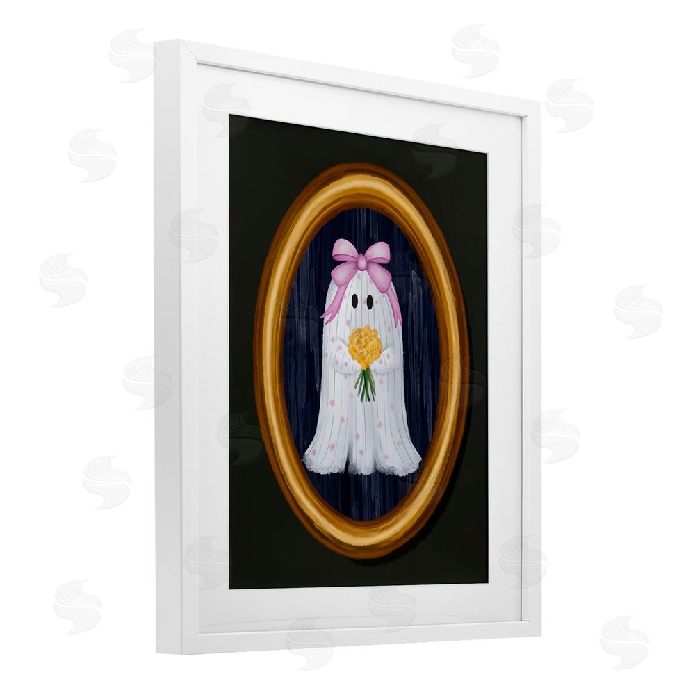 Jennifer Stith Ghost Girl with Flowers White Framed Print Under Glass with Mat Wall Art