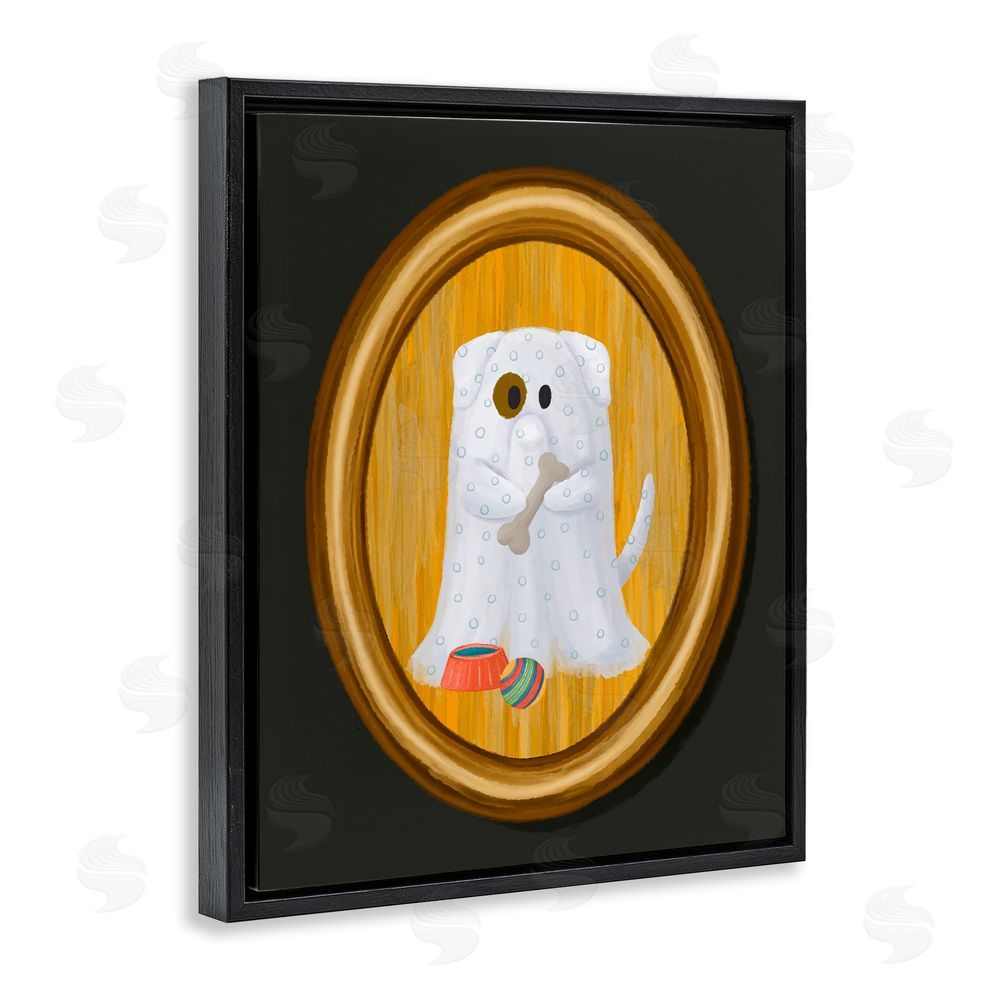Jennifer Stith Ghost Dog with Bone Black Floating Frame Canvas Wall Art Print