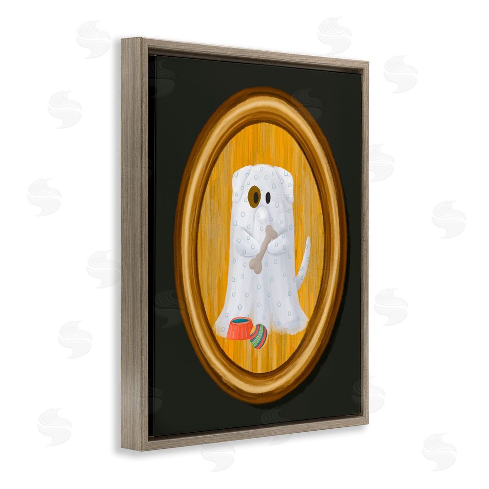 Jennifer Stith Ghost Dog with Bone Brown Floating Frame Canvas Wall Art Print