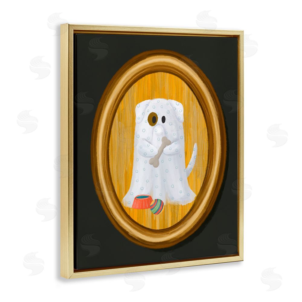 Jennifer Stith Ghost Dog with Bone Gold Floating Frame Canvas Wall Art Print