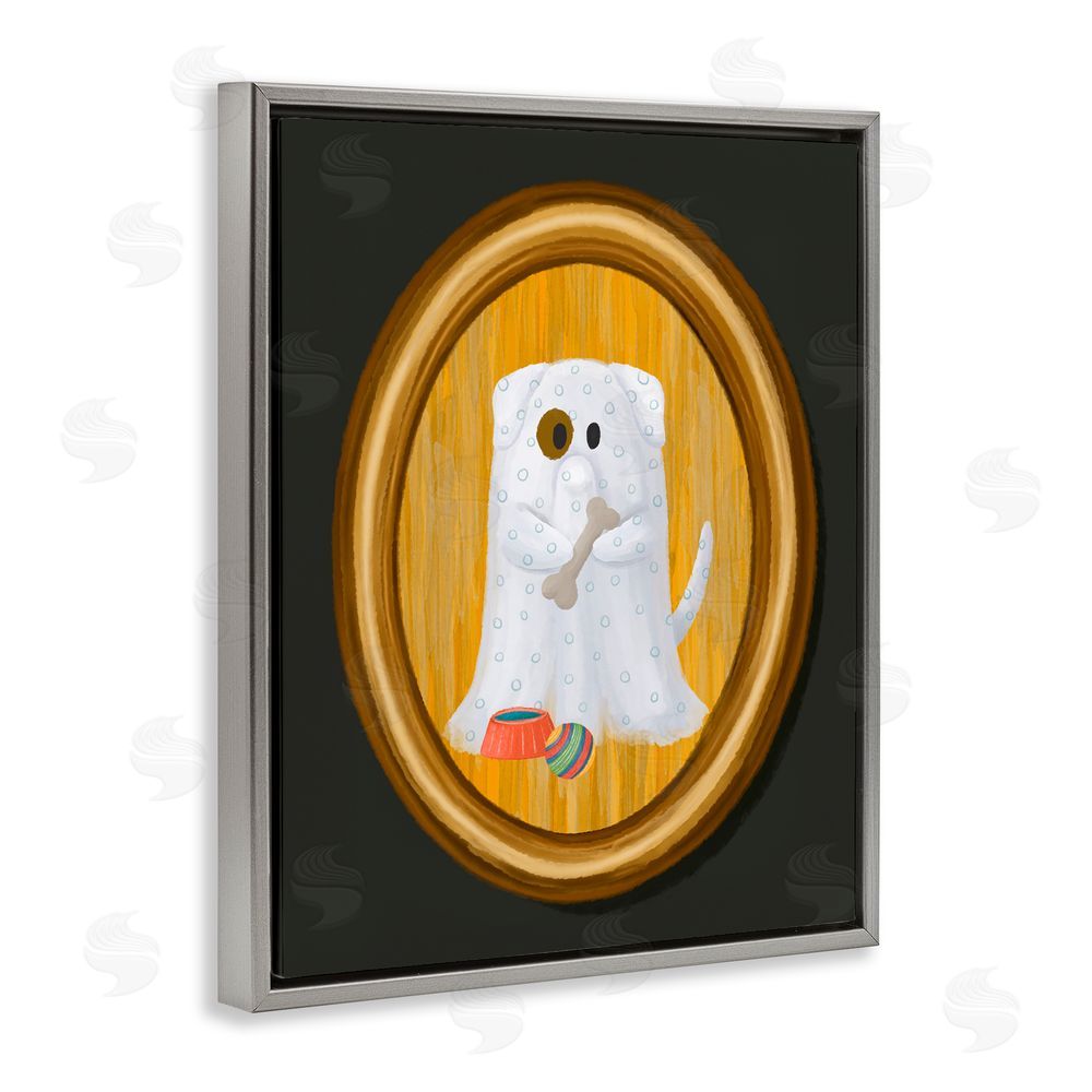 Jennifer Stith Ghost Dog with Bone Gray Floating Frame Canvas Wall Art Print