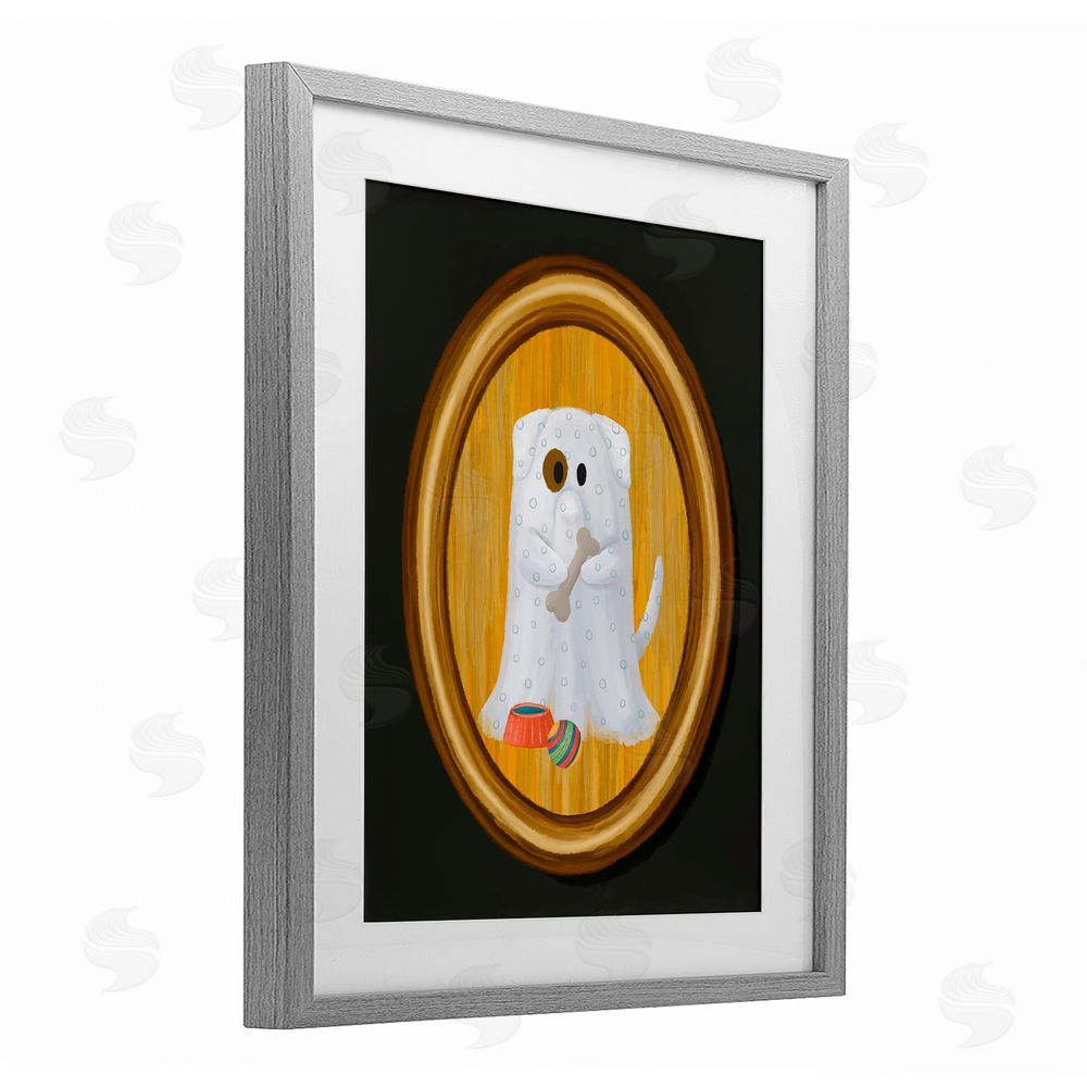 Jennifer Stith Ghost Dog with Bone Gray Framed Print Under Glass with White Mat Wall Art
