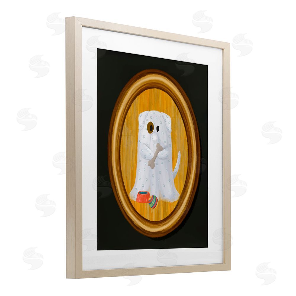 Jennifer Stith Ghost Dog with Bone Birch Framed Print Under Glass with White Mat Wall Art