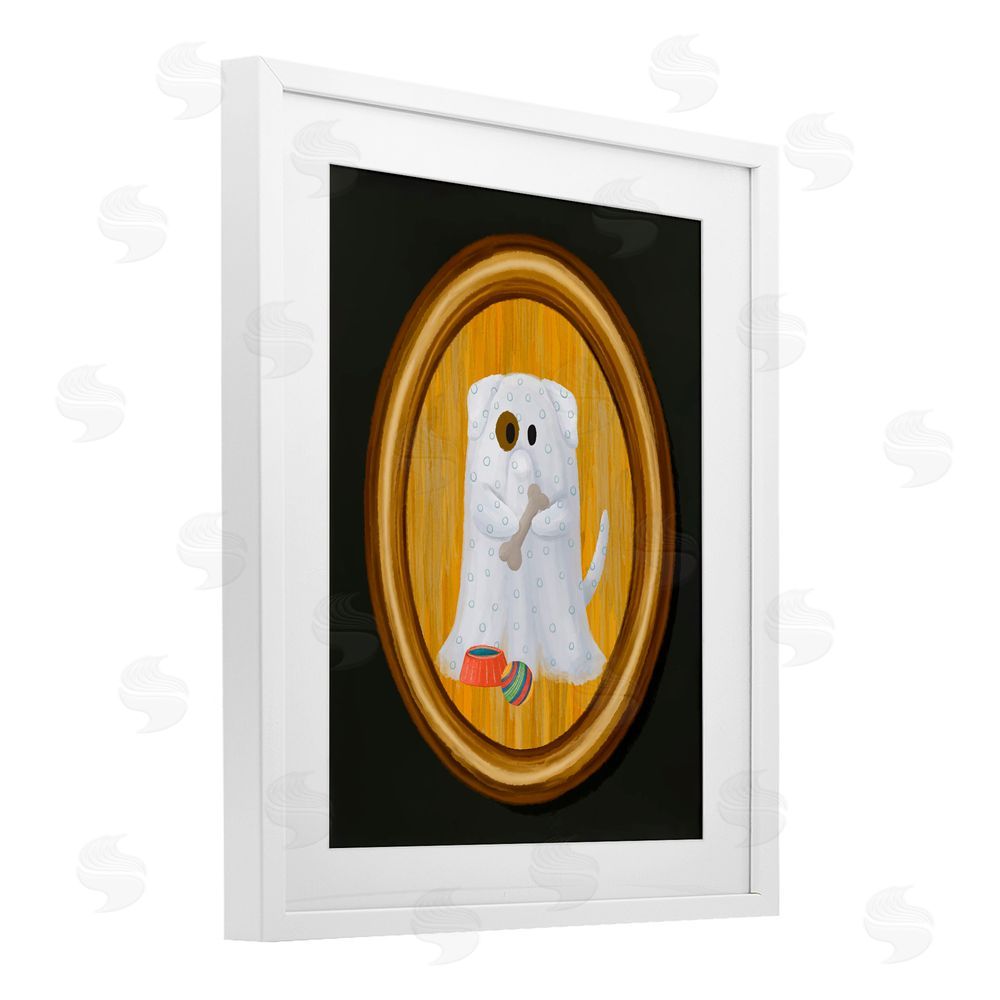 Jennifer Stith Ghost Dog with Bone White Framed Print Under Glass with Mat Wall Art