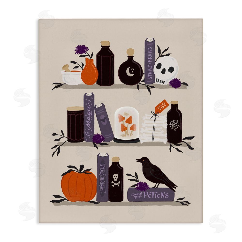 Sandra Picco Apothecary Bookshelves with Crow Canvas Wall Art Print