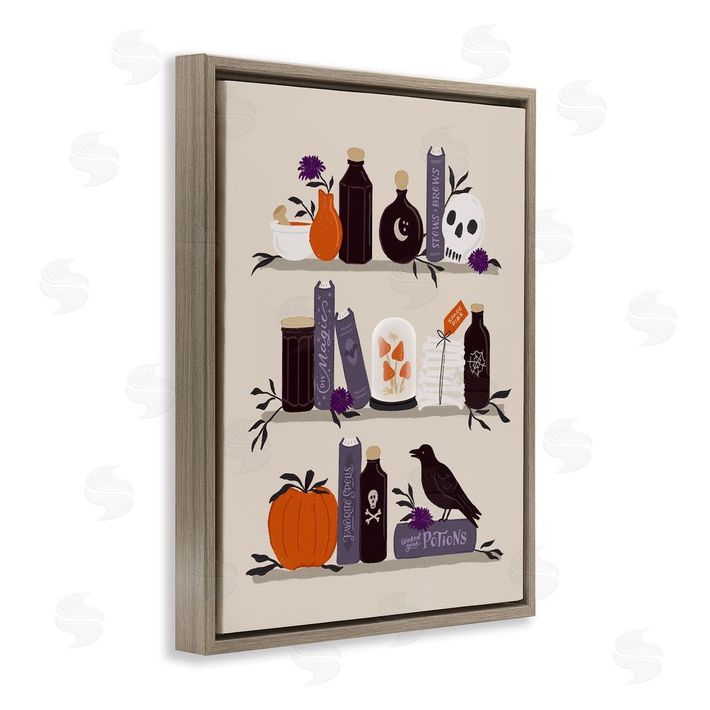Sandra Picco Apothecary Bookshelves with Crow Brown Floating Frame Canvas Wall Art Print