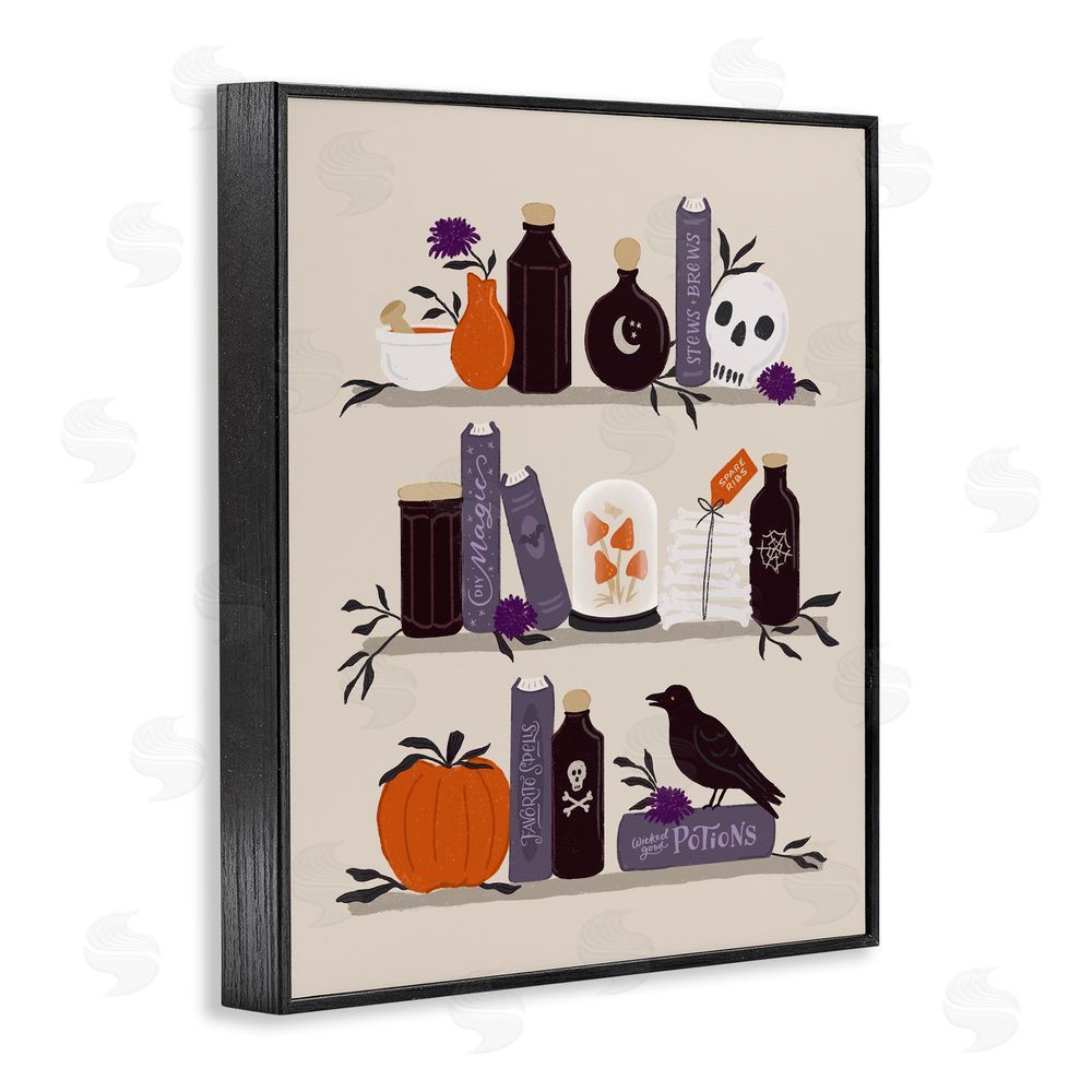 Sandra Picco Apothecary Bookshelves with Crow Black Framed Giclee Wall Art Print