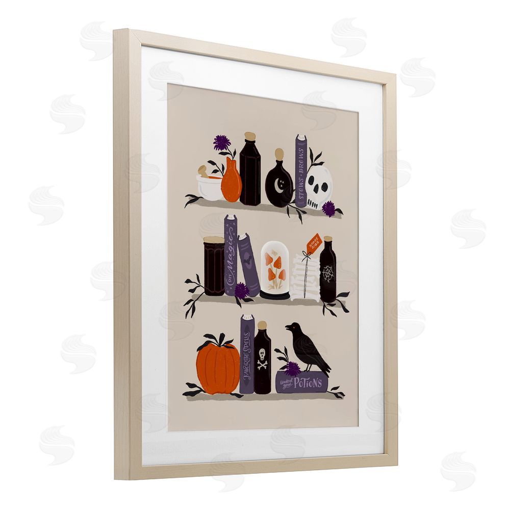 Sandra Picco Apothecary Bookshelves with Crow Birch Framed Print Under Glass with White Mat Wall Art