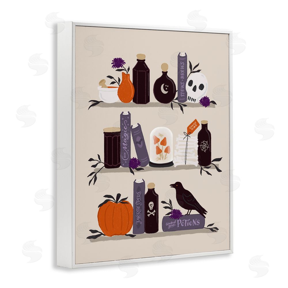 Sandra Picco Apothecary Bookshelves with Crow White Framed Giclee Wall Art Print