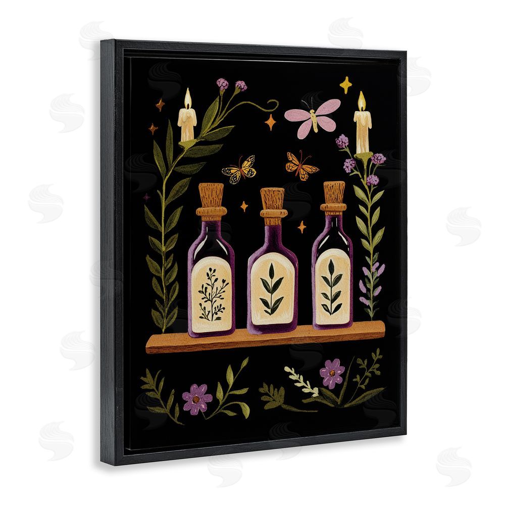 Yen Victorian Apothecary Shelf Black Floating Frame Canvas Wall Art Print
