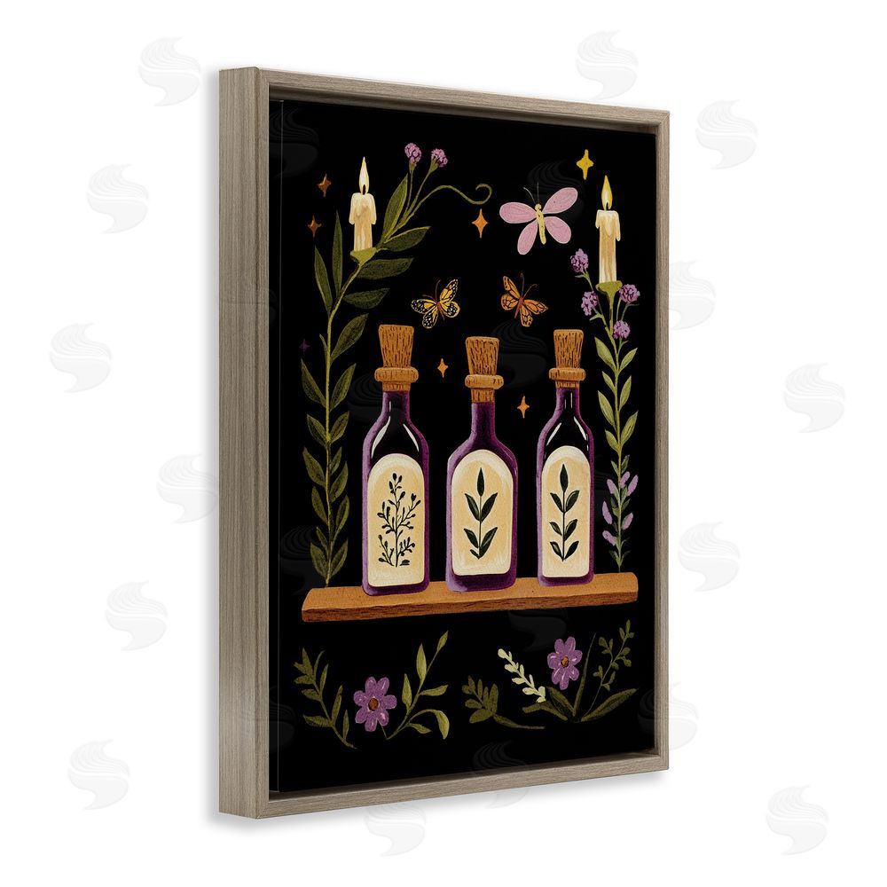 Yen Victorian Apothecary Shelf Brown Floating Frame Canvas Wall Art Print