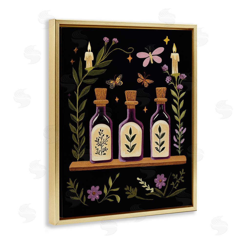 Yen Victorian Apothecary Shelf Gold Floating Frame Canvas Wall Art Print