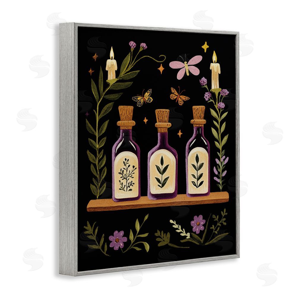 Yen Victorian Apothecary Shelf Gray Framed Giclee Wall Art Print