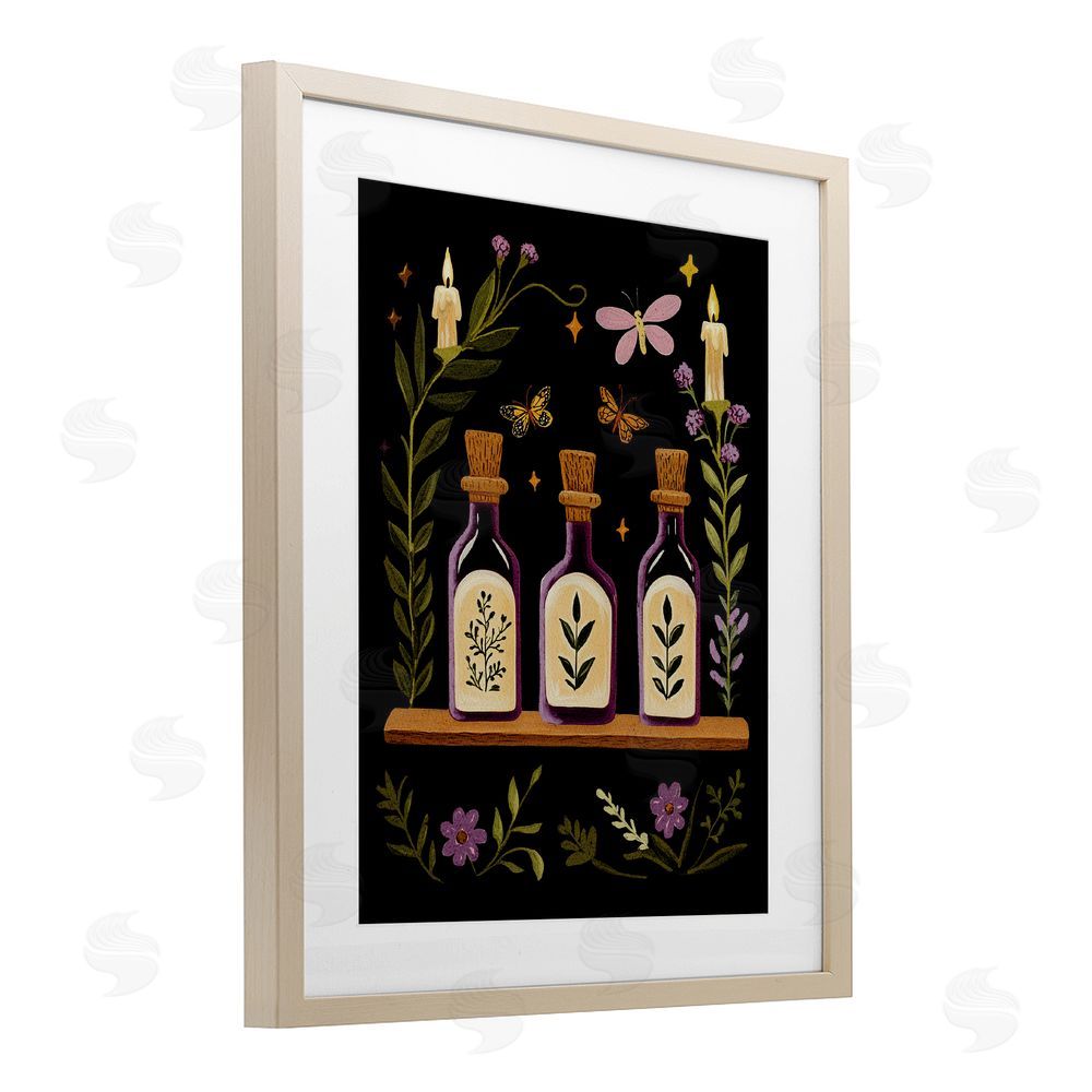 Yen Victorian Apothecary Shelf Birch Framed Print Under Glass with White Mat Wall Art