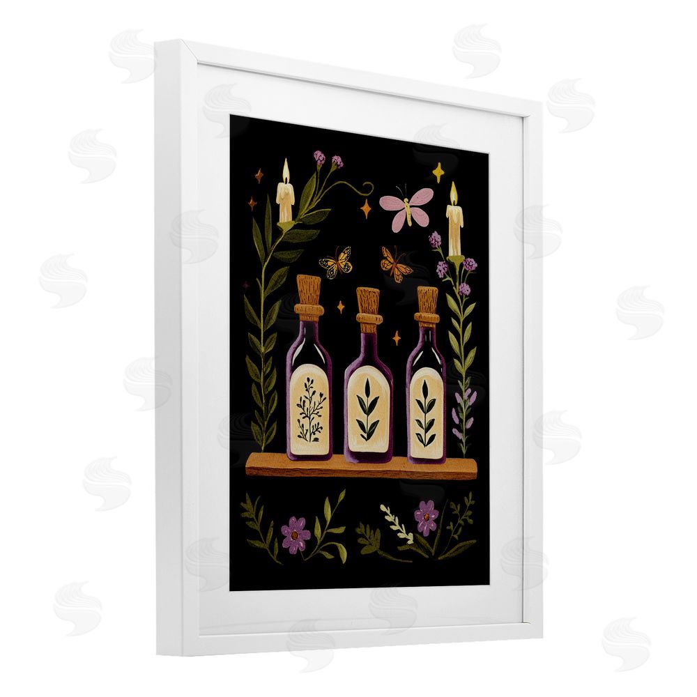 Yen Victorian Apothecary Shelf White Framed Print Under Glass with Mat Wall Art