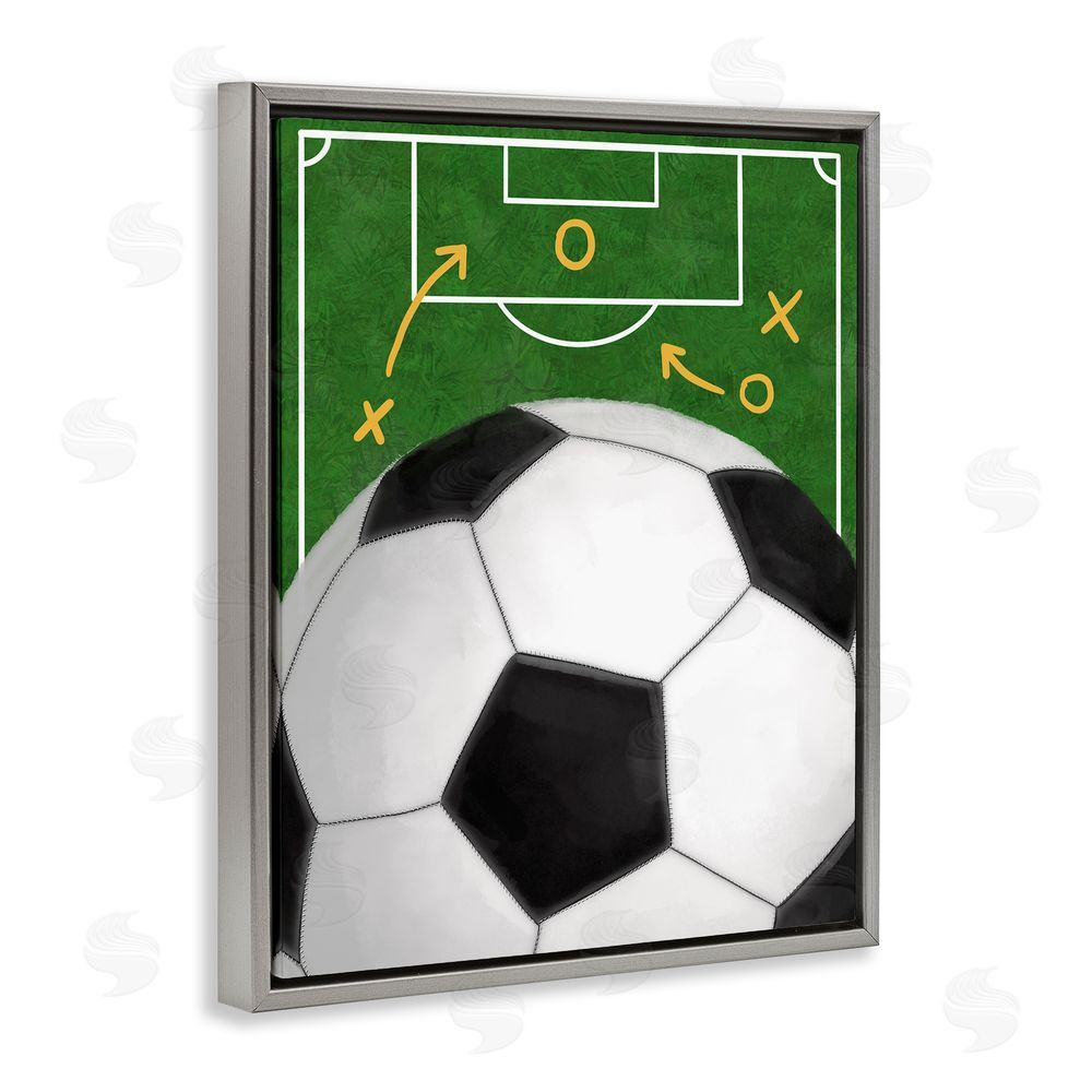 Jennifer Stith Soccer Field & Ball Gray Floating Frame Canvas Wall Art Print