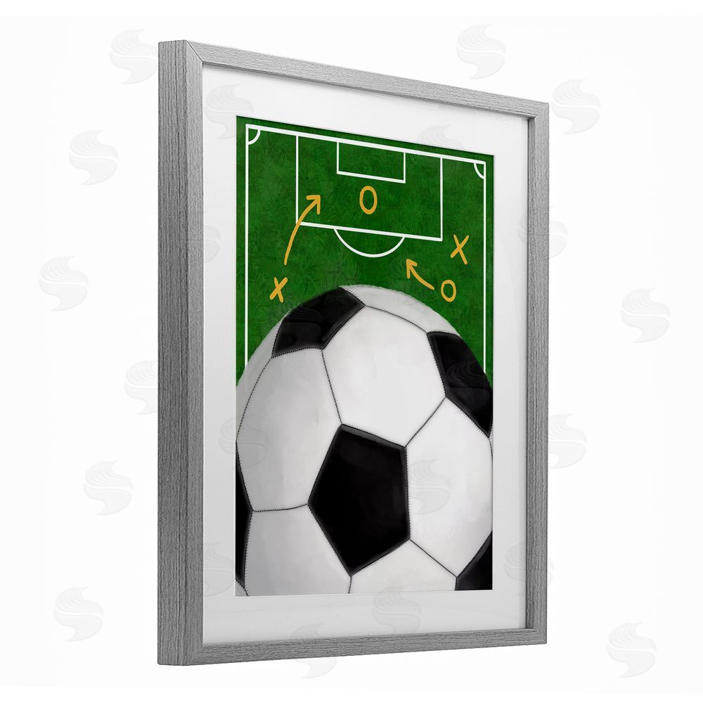 Jennifer Stith Soccer Field & Ball Gray Framed Print Under Glass Wall Art