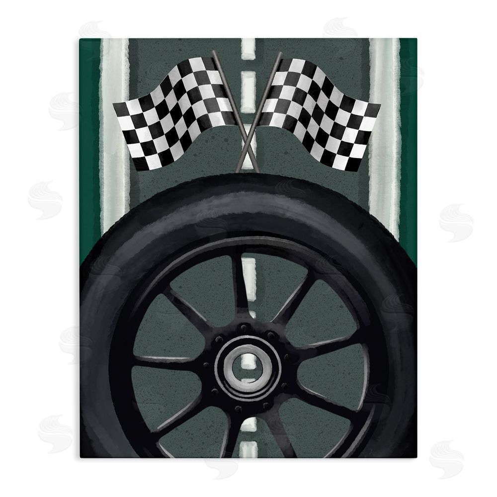 Jennifer Stith Racetrack Flags & Tire Stretched Canvas Wall Art Print