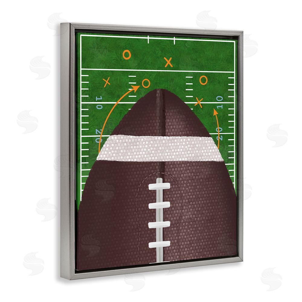 Jennifer Stith Football Field Tactics Gray Floating Frame Canvas Wall Art Print