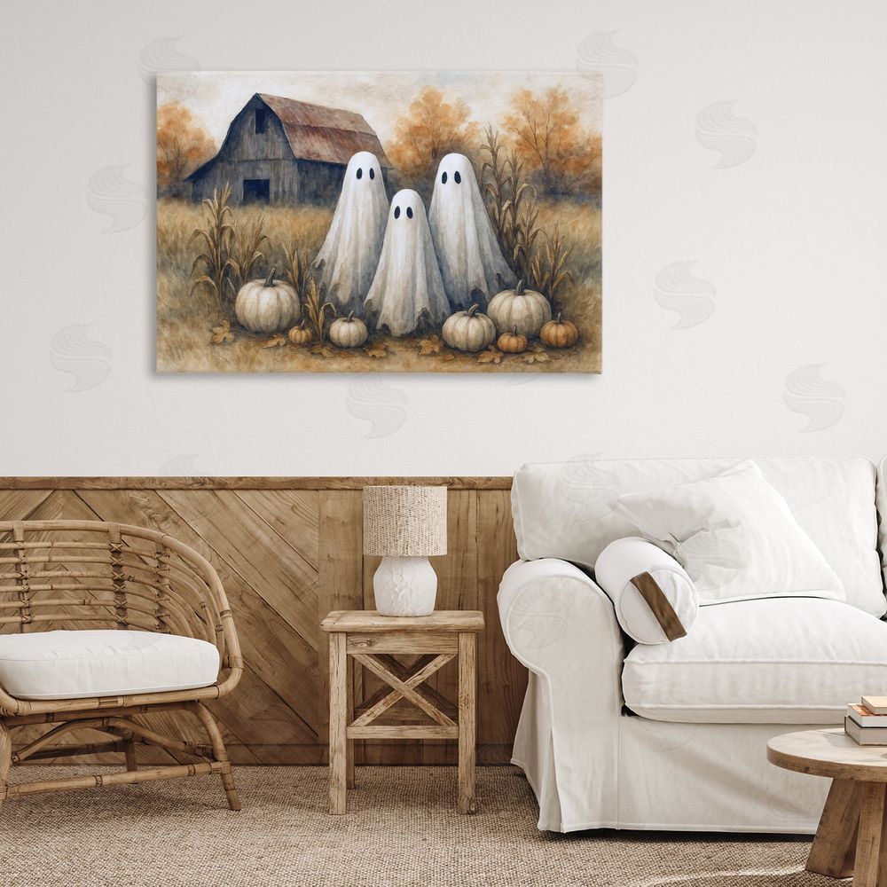Antony Smith Ghost Trio on Pumpkin Farm Canvas Art on Wall