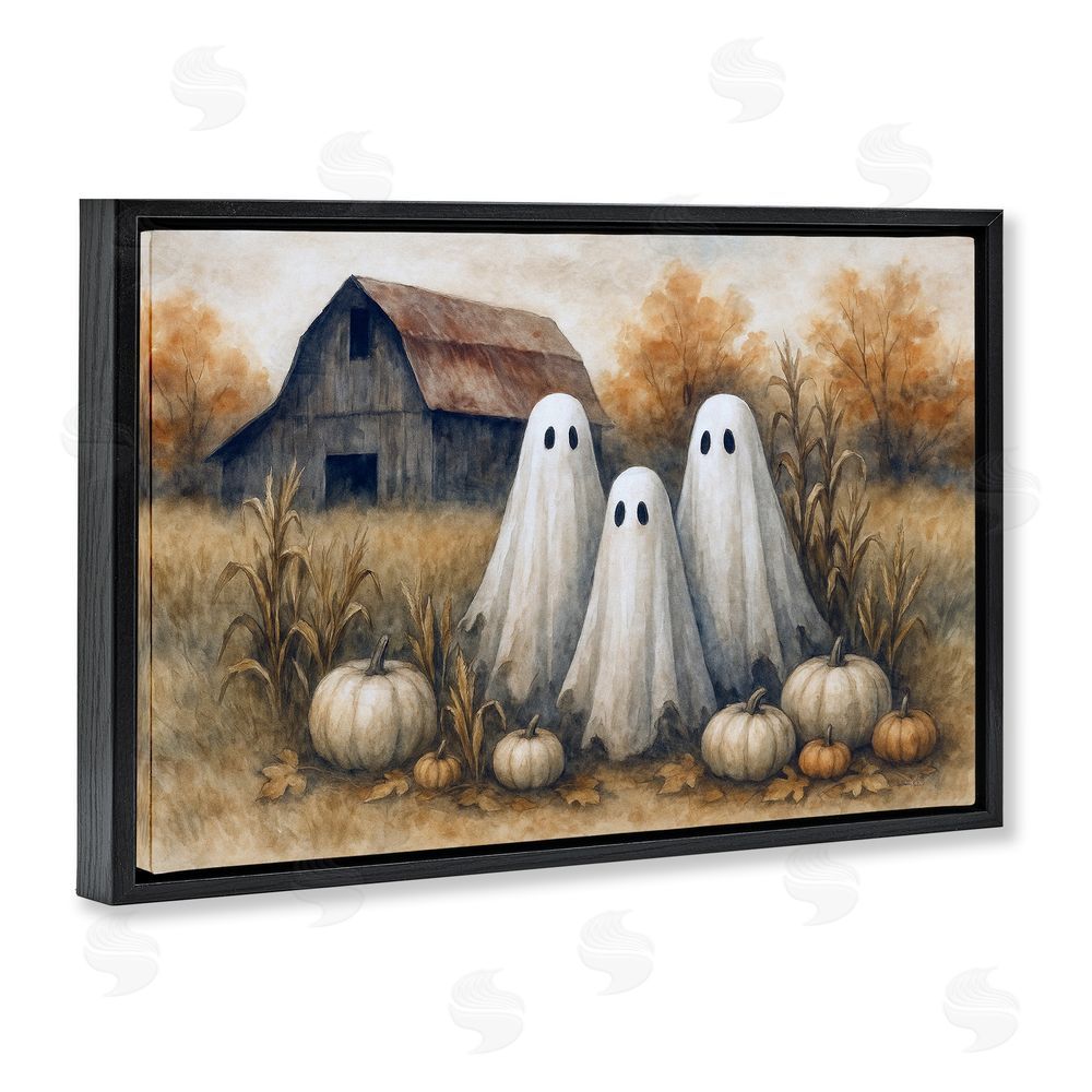 Antony Smith Ghost Trio on Pumpkin Farm Black Floating Frame Canvas Wall Art Print