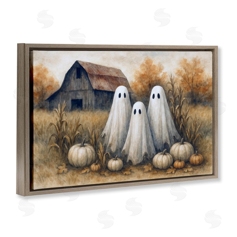 Antony Smith Ghost Trio on Pumpkin Farm Brown Floating Frame Canvas Wall Art Print