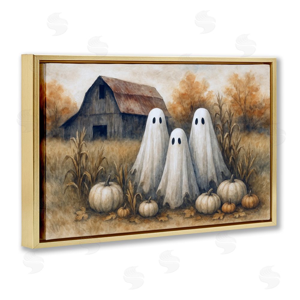 Antony Smith Ghost Trio on Pumpkin Farm Gold Floating Frame Canvas Wall Art Print